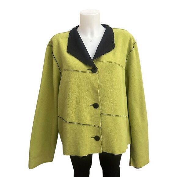 Maralyce Ferree‎ Lime Green Fleece Button Down Jacket size large - Picture 1 of 7